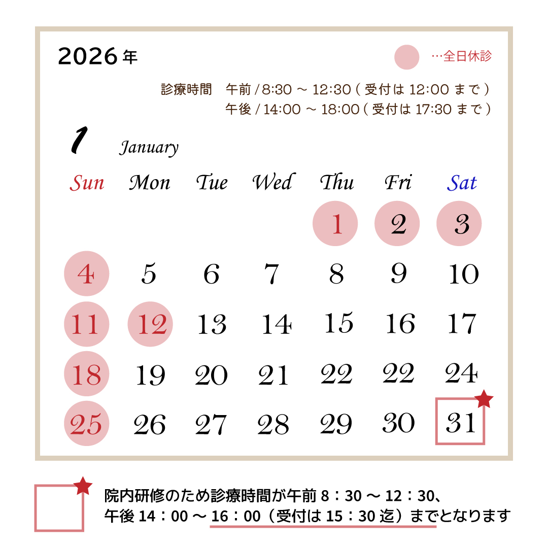 2026年1月31日(土)の診療時間